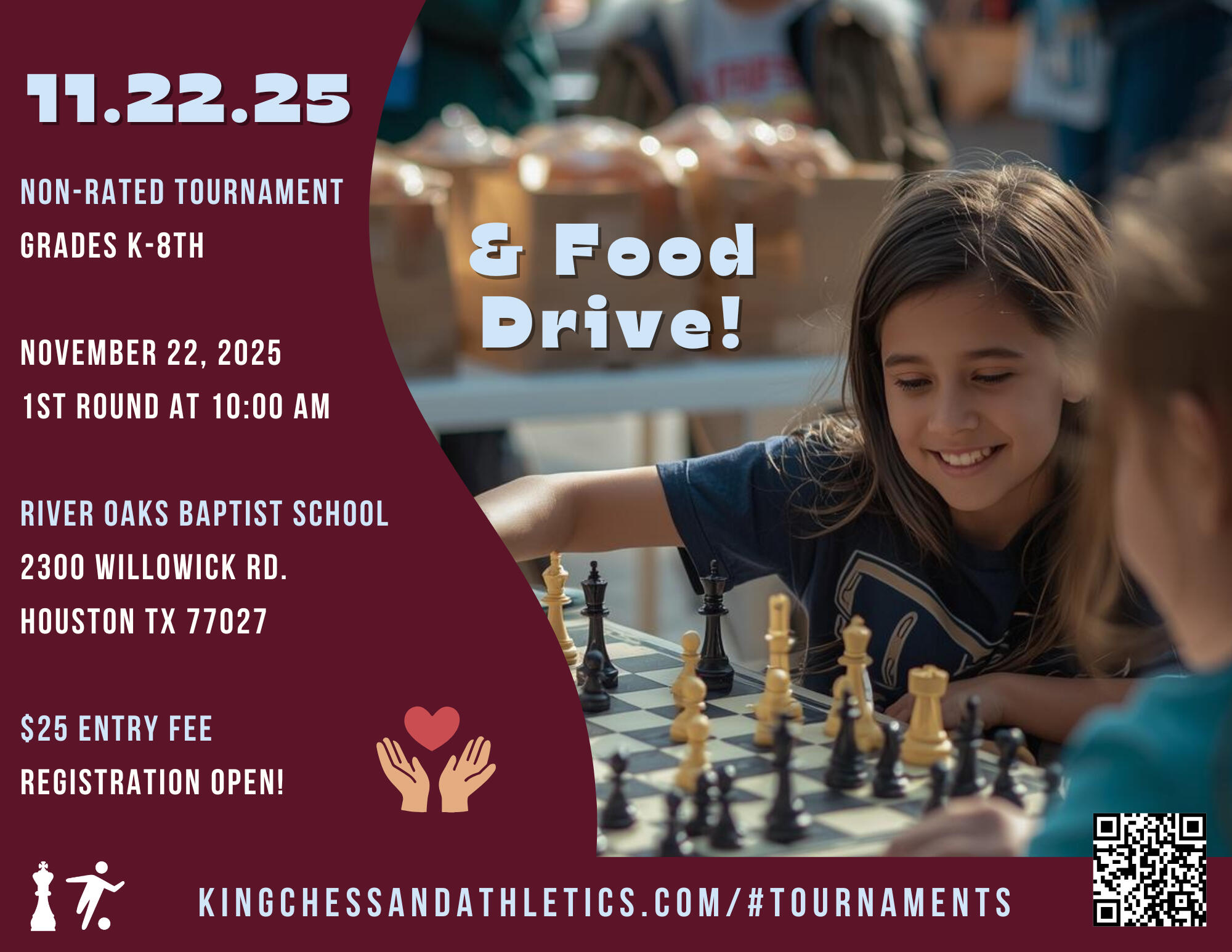 November 2025 Scholastic Chess Tournament + Food Drive in Houston, TX!